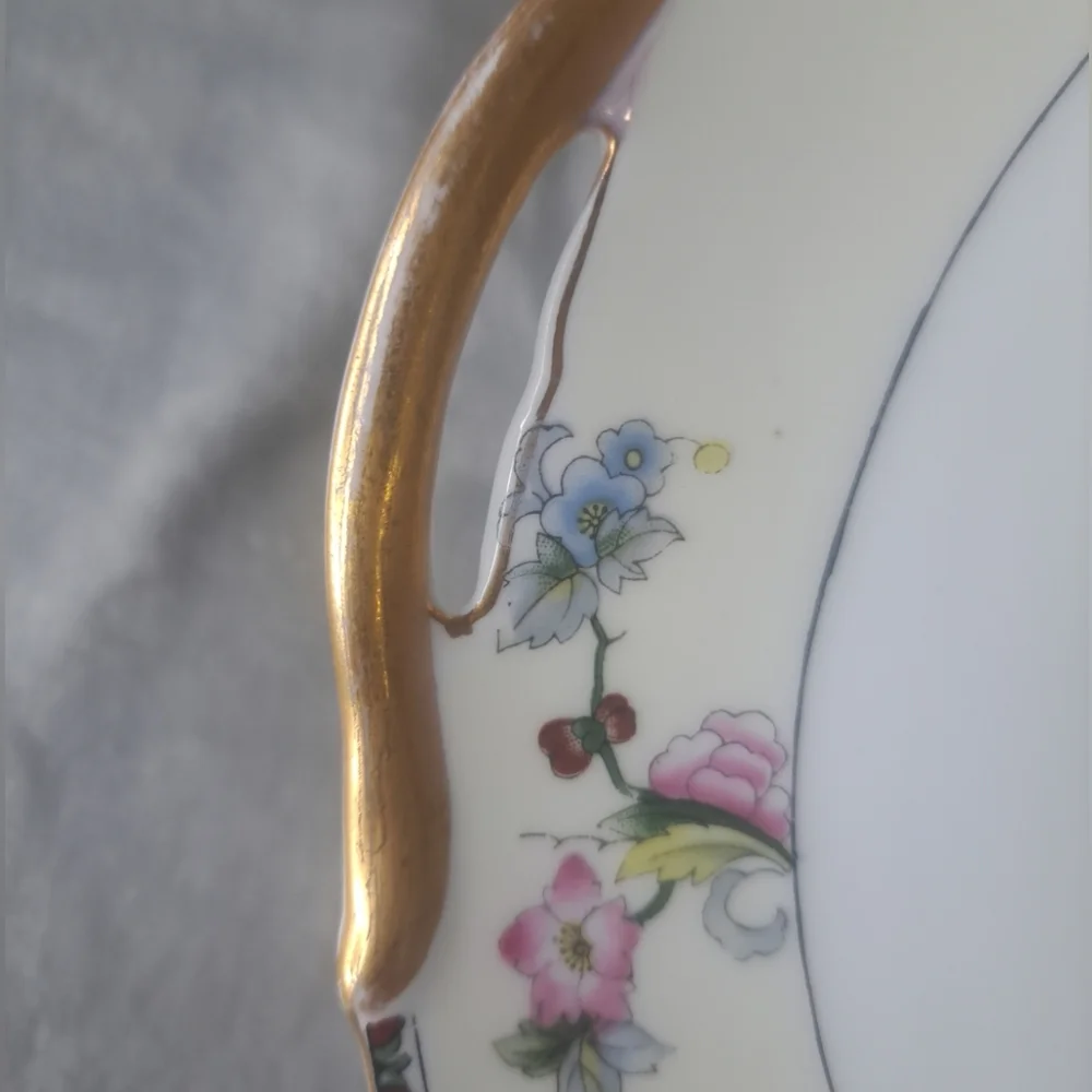 Vintage Noritake Two Handle Serving Round Plate Fortuna Gold Rim Made in Japan
